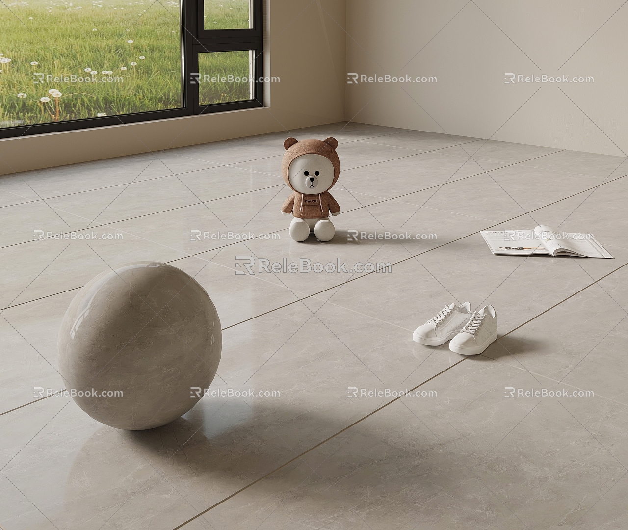 Imitation Marble Soft Light Floor Tile Soft Light Tile Shoes Plush Toy 3d model