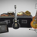 Musical Instrument Collection with Electric Guitars Drum Amplifier Music Stand and Cases