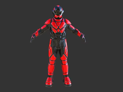 Game Movie Character In Red Black Full Body Futuristic Armor With Helmet 3d model