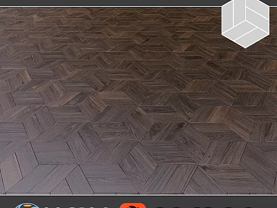 Dark Brown Wooden Floor With Herringbone Pattern And Natural Grain Details 3d model