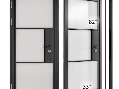 Black Frame Frosted Glass Swing Door with 82 Inch Height and 33 Inch Width 3d model