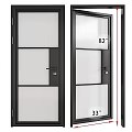 Black Frame Frosted Glass Swing Door with 82 Inch Height and 33 Inch Width