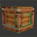 Colorful Pixelated Wooden Box With Vibrant Planks And Reflective Surface On Dark Background