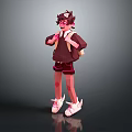 Cartoon Character Wearing Dark Hoodie Red Shorts Backpack Glasses Pink Streaked Hair And White Sneakers