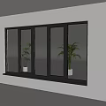 White Framed Black Sliding Windows With Potted Plants On Indoor Windowsill