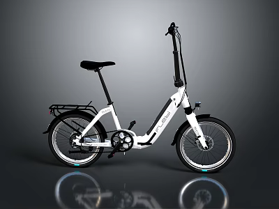 White Folding Bicycle With Modern Design Black Seat And Gray Background Showcase 3d model