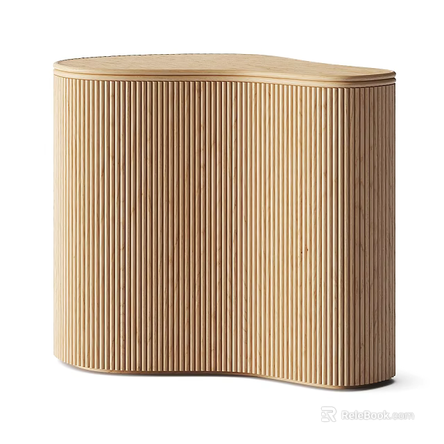Modern Wooden Coffee Table With Vertical Striped Texture And Curved Design 3d model 
