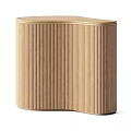 Modern Wooden Coffee Table With Vertical Striped Texture And Curved Design