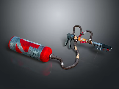 Red Silver Gas Cylinder With Connected Hose And Nozzle Industrial Safety Tool 3d model