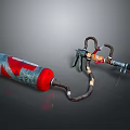 Red Silver Gas Cylinder With Connected Hose And Nozzle Industrial Safety Tool