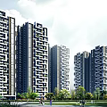 Modern High Rise Residential Buildings With Green Surroundings And Exterior Design