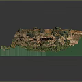 Landscape Garden Design Model with Layered Terrain Hills Green Vegetation and Stream