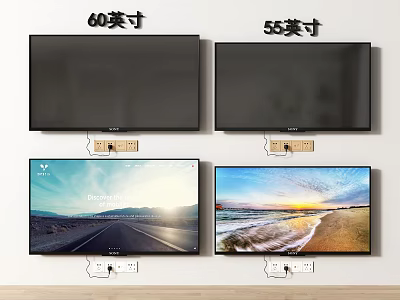 60 Inch And 55 Inch Wall Mounted TVs With Scenic Display Screens 3d model