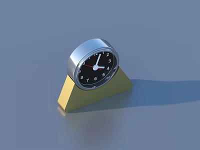 Silver Alarm Clock On Yellow Triangular Base For Home Living Accessory 3d model