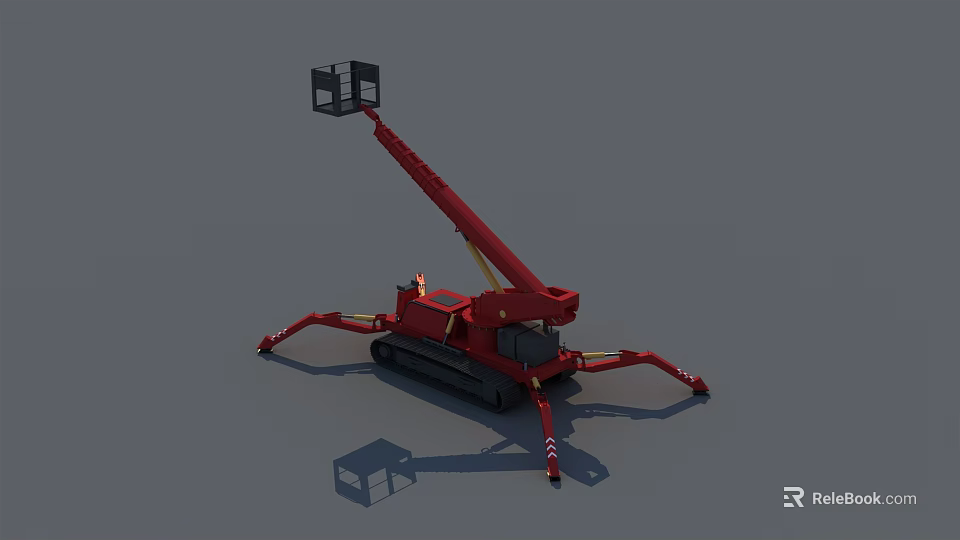 Red Crawler Spider Crane Function Vehicle with Extendable Boom and Outriggers Platform 3d model 