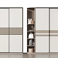 Modern Sliding Door Wardrobe With White And Brown Panel Design Interior Shelves And Storage Space