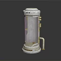 Cartoon Scene Futuristic Transparent Cylindrical Device With Silver Blue Control Panel And Curved Pipe