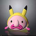 Pink Round Cartoon Character And Creature With Yellow Hat Black Ears Big Nose Design