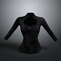Stylish Black Long Sleeved Corset With Zipper And Unique Front Cut Design