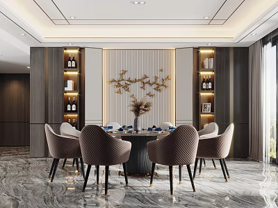 Elegant Modern Restaurant Interior With Luxury Dining Table Chairs And Decor 3d model