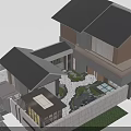Modern Two Story Detached Villa With Gray Roof Wooden Stone Elements And Courtyard Greenery