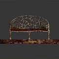 Ornate Metal Frame Bench With Cushioned Pillows On Blue Honeycomb Base Copper Rim