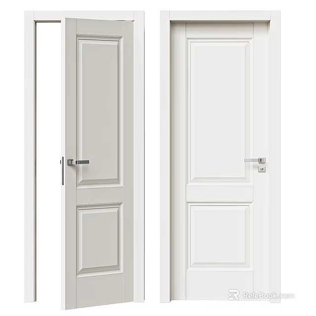 Simple White Interior Hinged Door Design With Classic Panel And Handle 3d model 