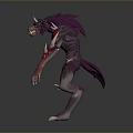 Wolf like Mythical Animal 3D Model with Gray Body Purple Fur Spikes and Sharp Claws