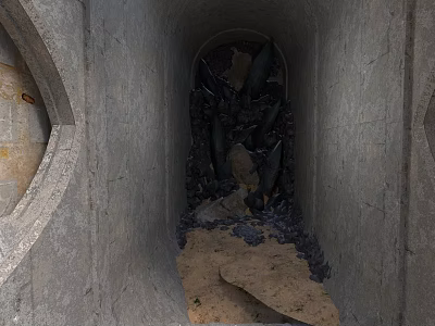 Concrete Tunnel Interior With Black Pipes Gravel And Sand Floor 3d model