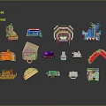 Pixel Art Train Among Diverse 3D Items