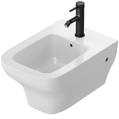 Sleek White Wall Mounted Wash Basin With Modern Black Faucet Design 3d model