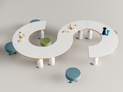 Modern Children's Table and Chair Reading Table Children's Stool 3d model