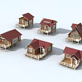 Multiple Wooden Detached Villas Featuring Red Roofs And Veranda Designs