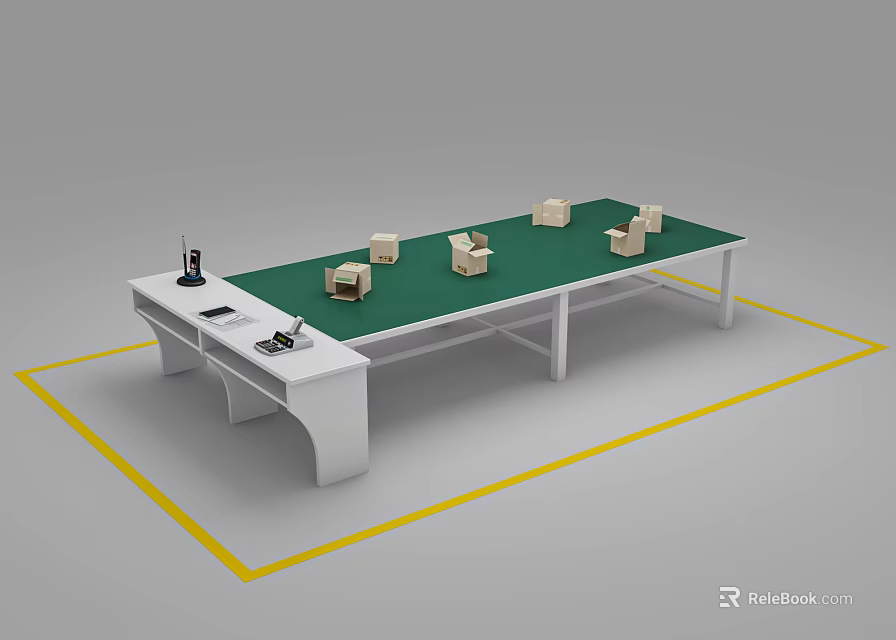 Functional Workbench with Green Tabletop Small Blocks White Frame and Yellow Boundary Lines 3d model 