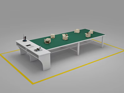 Functional Workbench with Green Tabletop Small Blocks White Frame and Yellow Boundary Lines 3d model