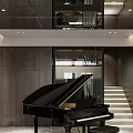 Elegant Modern Open Concept Living And Dining Room With Chandelier Sofa Marble Wall Piano TV