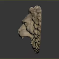 Stone Lion Head Sculpture With Detailed Mane And Facial Features On Dark Reflective Surface