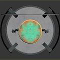 Futuristic Game Movie Character In Green Bodysuit With Yellow Accents And Glowing Transparent Ring Base