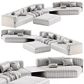 Modern Cozy Fabric Double Sofa Set With Ottoman And Stylish Throw Pillows For Living Room