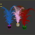 Green Palm Plants in Black White and Green Pots on Gray Background