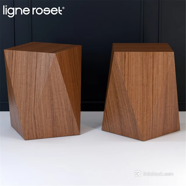 Two Wooden Dining Tables With Geometric Cut Design And Natural Wood Finish 3d model 