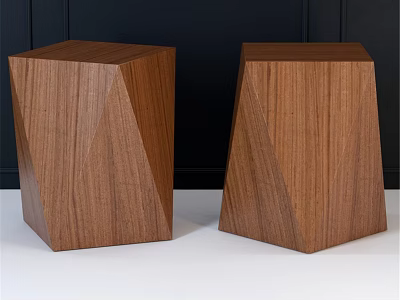 Two Wooden Dining Tables With Geometric Cut Design And Natural Wood Finish 3d model