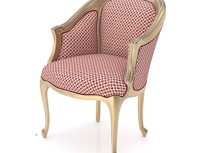 Classic Single Sofa with Elegant Gold Frame and Pink White Checkered Upholstery 3d model