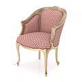 Classic Single Sofa with Elegant Gold Frame and Pink White Checkered Upholstery