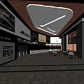 Modern Cinema Interior With Ticket Counter Seats Decorative Posters And Ceiling Design