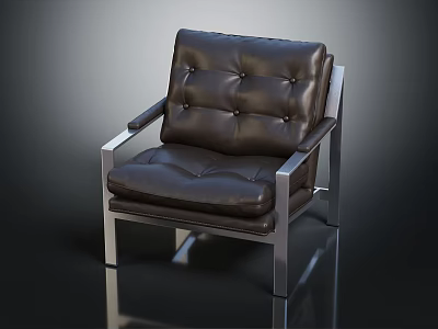 Person Sitting With Pet Dog On Leather Armchair With Metal Frame In Dark Background 3d model