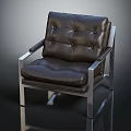 Person Sitting With Pet Dog On Leather Armchair With Metal Frame In Dark Background