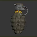 Hand Grenade With Textured Brown Body Yellow Stripe And Metal Pull Ring 3d model