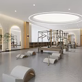 Modern Gym With Fitness Equipment And Hexagonal Lights 3d model