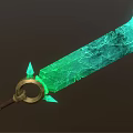 Glowing Green Cracked Sword With Intricate Patterns And Gold Hilt Spikes